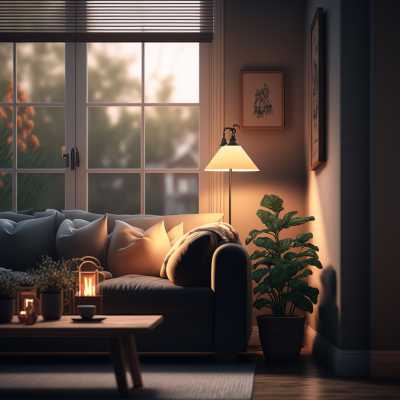 soft ambient lighting in living room with fall layers
