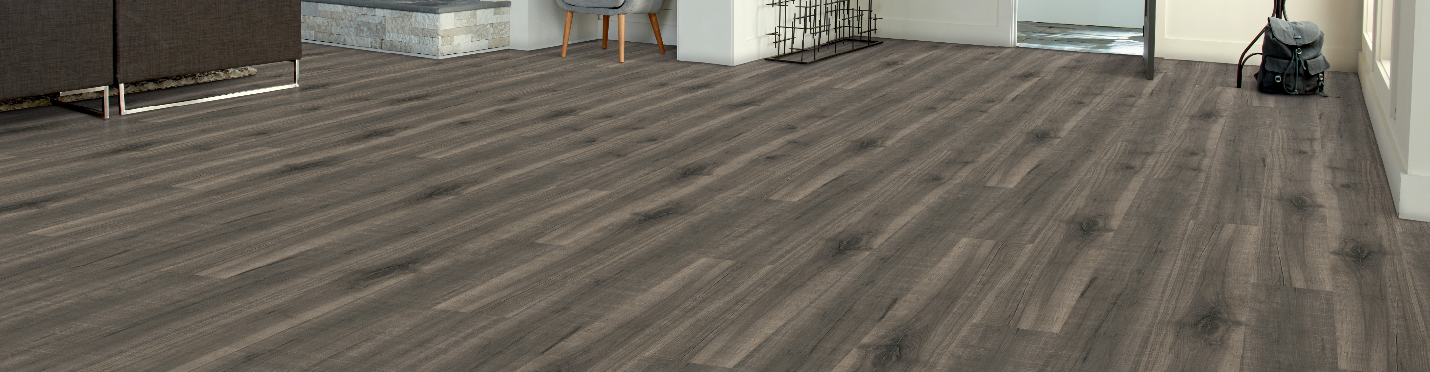 Gray Hardwood Flooring in Living Room